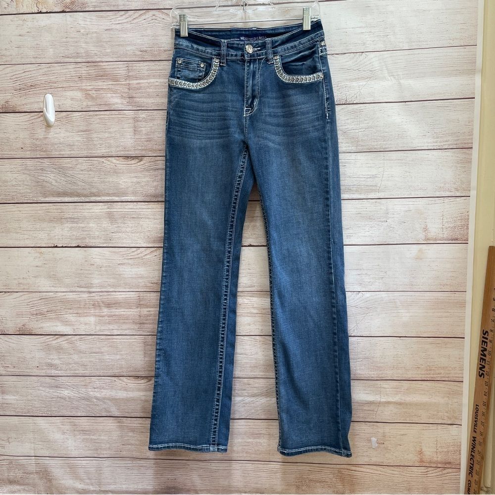 WESTFIELD EAGLE EMBELLISHED BULLHEAD BOOT CUT‎ JEANS WAIST 28 INCHES